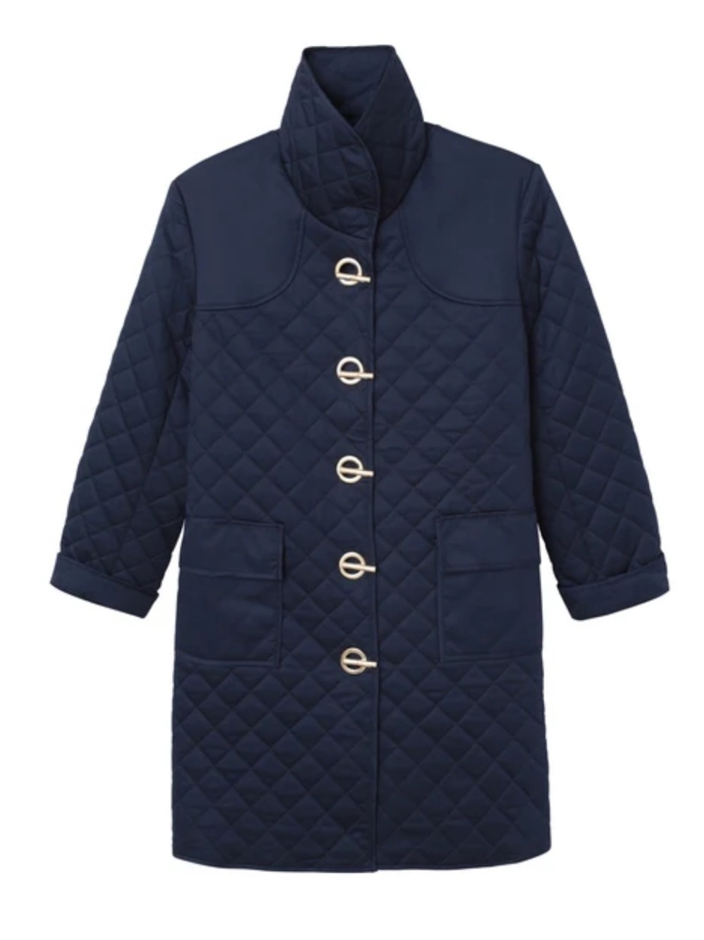 Elizabeth McKay Christie Coat Quilted Navy Long Coat with Toggle Closures XS